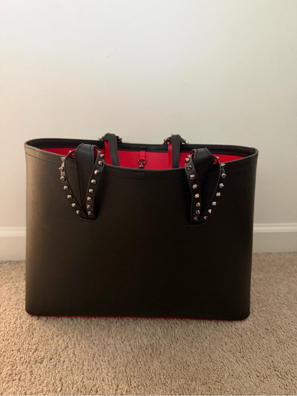 Christian Louboutin Black Tote with Red Interior and Studded Straps